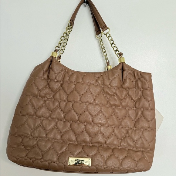 Betsey Johnson Brown Quilted Shoulder Bag with White Bow - Picture 2 of 5